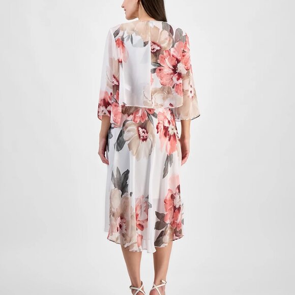 Robbie Bee Women Floral Print Chiffon Midi Dress & Jacket Set White/Multi Sz 12 - Picture 3 of 5